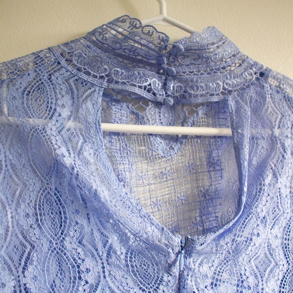 FREE PEOPLE BLUE LACE MINI DRESS WITH HIGH NECK 0 - Picture 3 of 6
